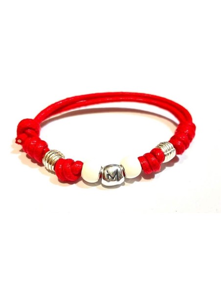 Bracciale Queriot con beads in argento, cordino e lettera Mo rosso