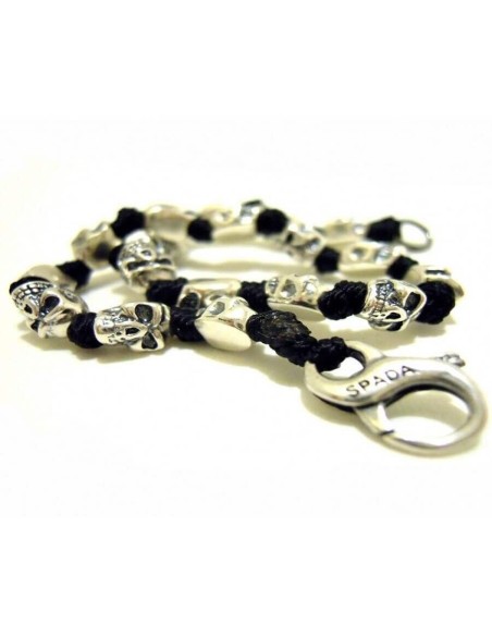 Spadarella Bracelet in silver, knots and cord with skulls - SPBR61