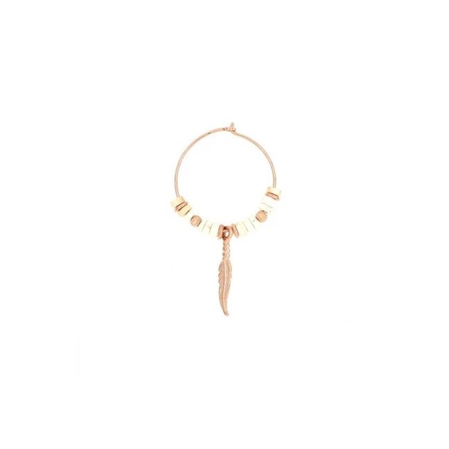 Single earring Maman et Sophie with Aulite mother of pearl and feather