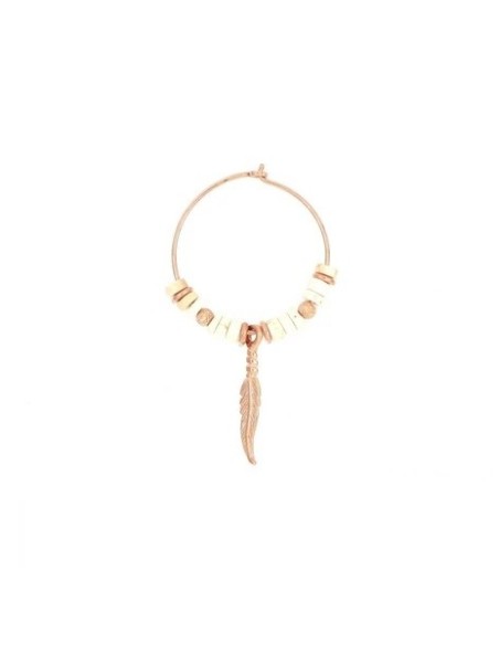 Single earring Maman et Sophie with Aulite mother of pearl and feather