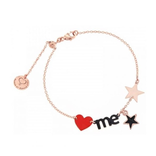 Maman et Sophie Armband mit rotem Herz und Schriftzug ME stars