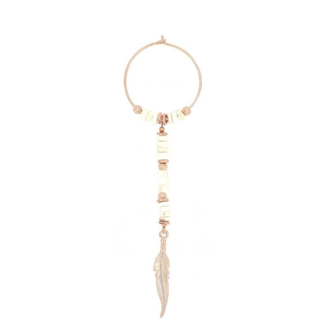 Long Maman et Sophie earring with Feather, Aulite and Mother of Pearl