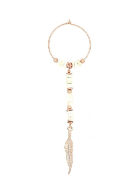 Long Maman et Sophie earring with Feather, Aulite and Mother of Pearl