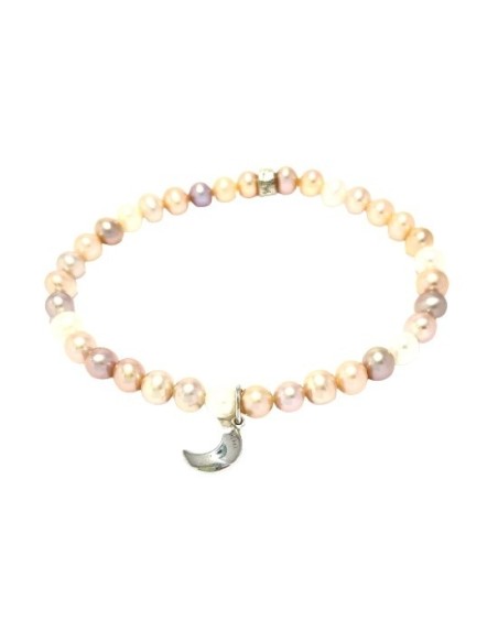 Mimì elastic bracelet with multicolor pearls and Moon - B0M026A4