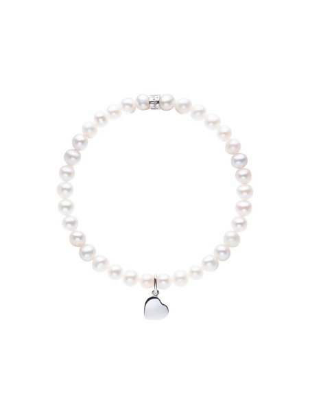 Bracciale Mimì elastica con perle bianche e cuore