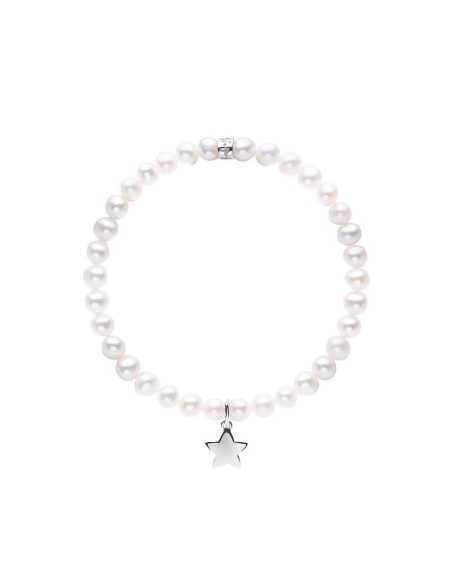 Mimì elastisches Armband mit weißen Perlen und Stern - B0M027A1