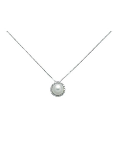 Collana con perla Miluna con contorno torchon oro bianco - PCL5738