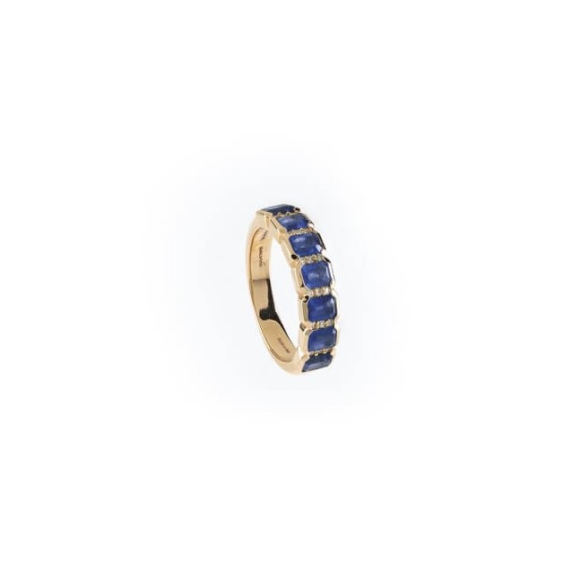 Regina Salvini eternity ring with seven sapphires, pink gold and diamonds