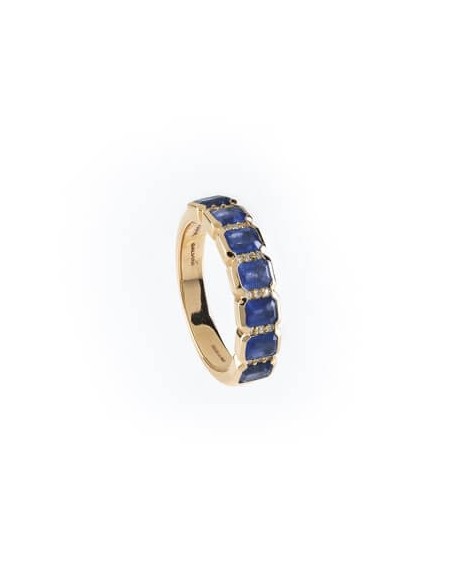 Regina Salvini eternity ring with seven sapphires, pink gold and diamonds