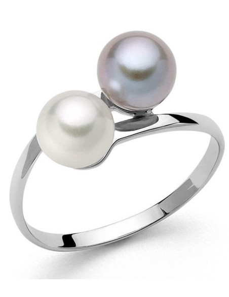 Miluna gold ring with white and gray pearl - PLI1649