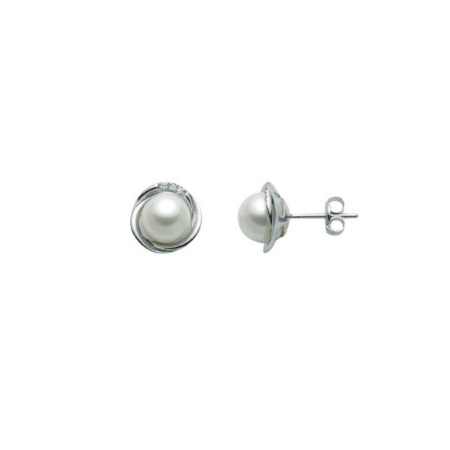 Miluna earrings with pearls, gold and diamonds torchon - PER1236