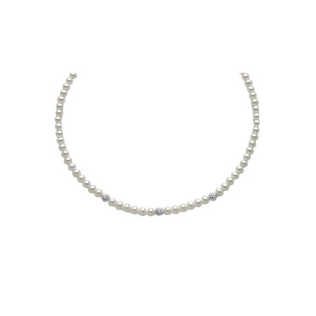 Collana Miluna in perle bianche da 6mm e boule in oro PCL4982B