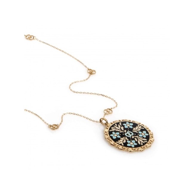 Gucci Icon long necklace in gold with enameled floral pendant
