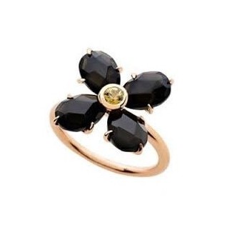 Mimì Bloom flower ring in gold with black Obsidian and yellow Sapphire