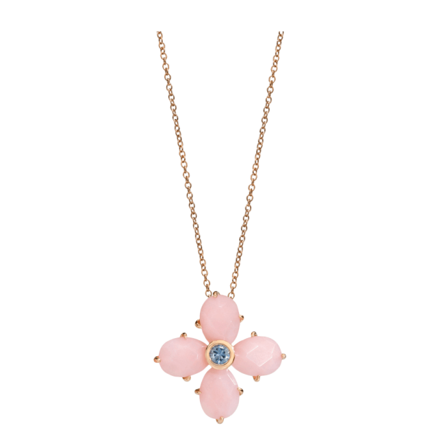 Collana Mimì Bloom a fiore in oro con Opale rosa e Zaffiro Blu