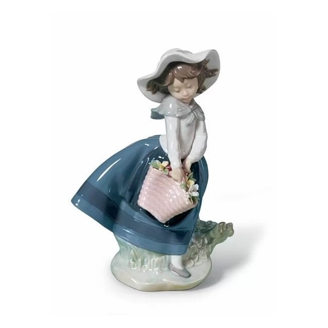 Lladrò Skulptur Mädchen mit Tasche und Blumen - 01005222
