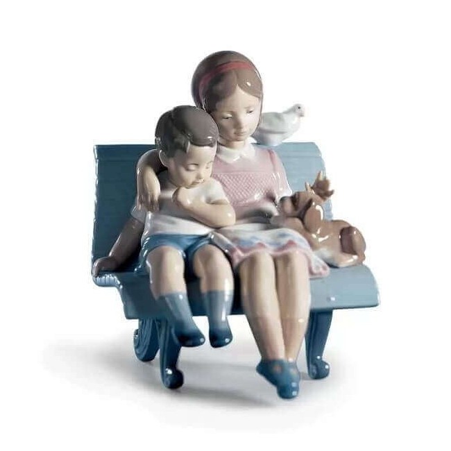 Lladrò porcelain sculpture Children on the bench - 01006446