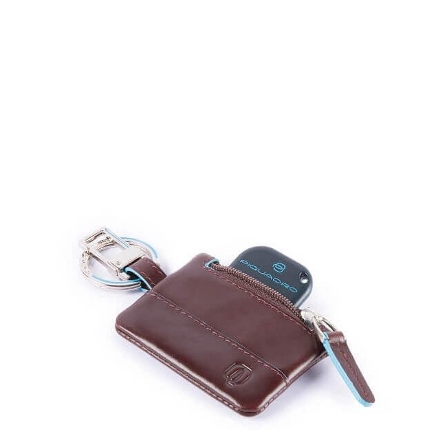 Piquadro keychain with side pocket Blue Square mahogany