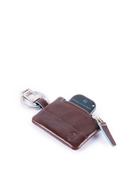Piquadro keychain with side pocket Blue Square mahogany