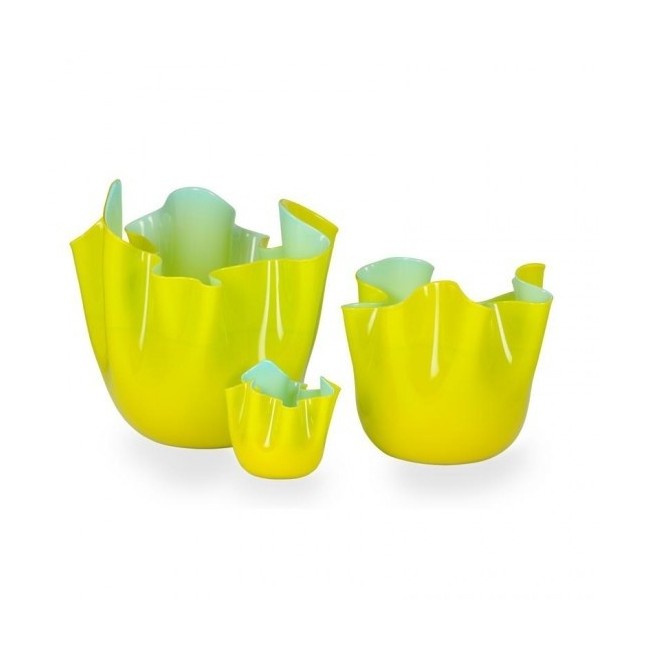Venini vase Medium yellow and light blue handkerchief 700.02