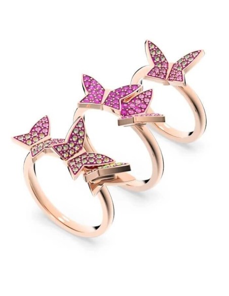 Swarovski Lilia rosè ring set with butterflies and pavè - 5636417