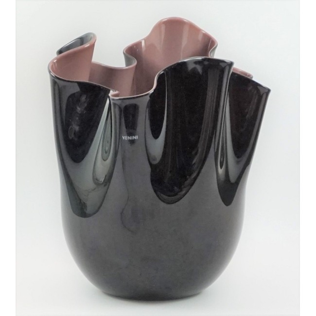 Venini Fazzoletto Vase Schwarz und Mittelviolett - 700.02NV