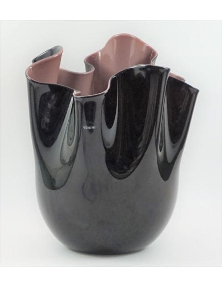 Venini Fazzoletto Vase Schwarz und Mittelviolett - 700.02NV