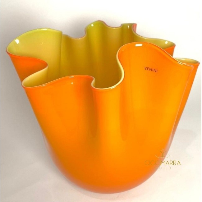 Venini mittelgroße Taschentuchvase orange und grün 700.02