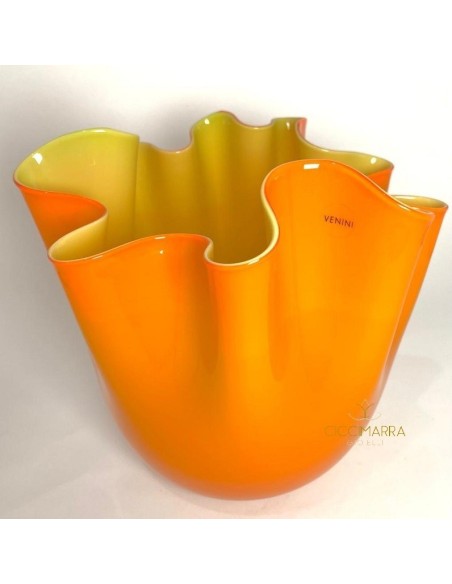 Venini mittelgroße Taschentuchvase orange und grün 700.02