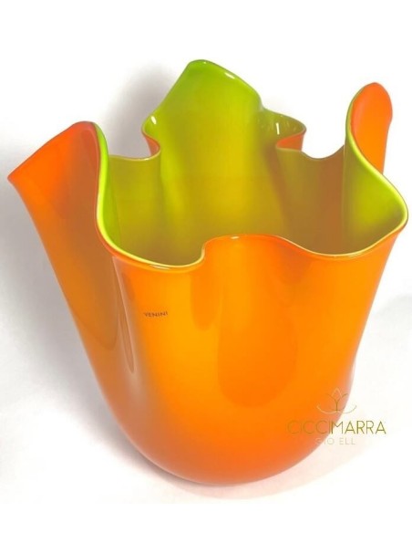 Venini große Taschentuchvase orange und grün 700,00