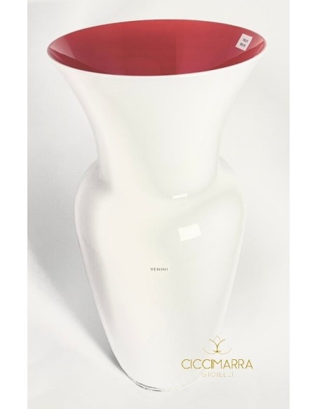 Vaso Venini Edizione limitata Opalino bianco interno rosso
