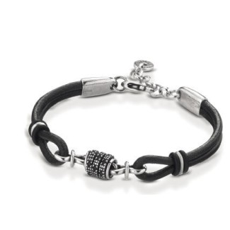 Ananda bracelet in silver black leather and black spinels A-BR181N