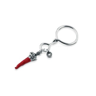 Ananda key ring in silver with red horn A-PC25N