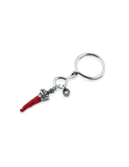 Ananda key ring in silver with red horn A-PC25N