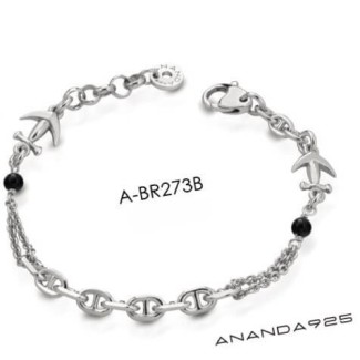 Bracciale uomo Ananda in argento con ancora e onice A-BR273B