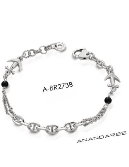 Ananda Herren-Silberarmband mit Anker und Onyx A-BR273B