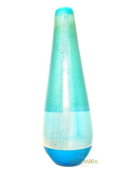 Vase Venini Quartz Aquamarin und großes Blattgold 514.51
