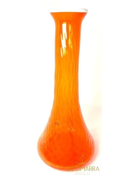 Venini Single Flower Vase Small Reticles Orange and White Thread 100.53