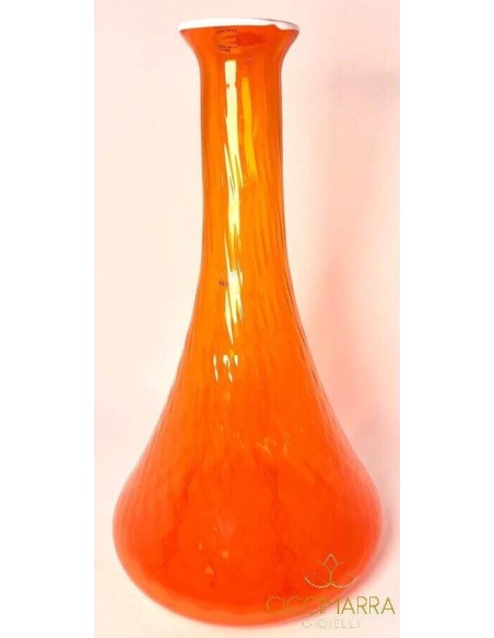 Vaso Venini Monofiore Reticoli grande Arancio e Filo Bianco 100.54