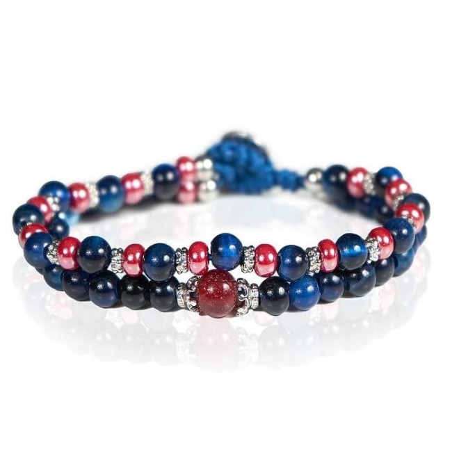 Gerba Double Wile06 blaues und rotes Armband, Steine und Murrine