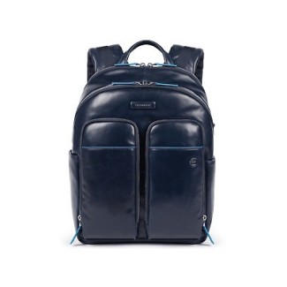 Piquadro Blauer Lederrucksack Blaue quadratische Linie CA5574B2V / BLU