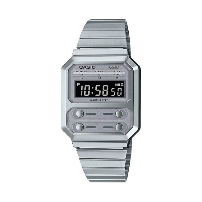 Orologio Casio Vintage rettangolare grigio digitale A100WE-7BEF