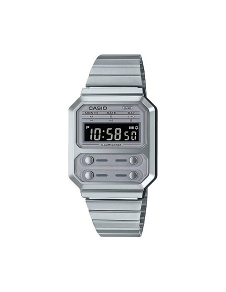 Casio Vintage Rectangular Gray Digital A100WE-7BEF Watch