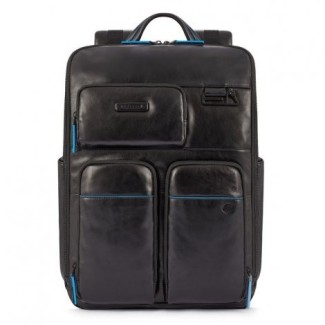 Piquadro Black leather backpack Blue Square line CA5381B2V / N