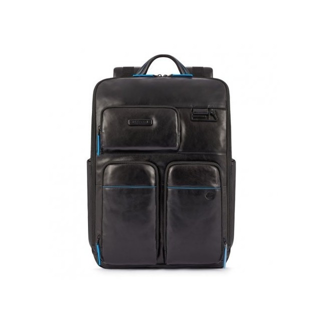 Piquadro Black leather backpack Blue Square line CA5381B2V / N