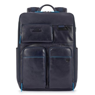 Piquadro Blauer Lederrucksack Blaue quadratische Linie CA5381B2V / BLU