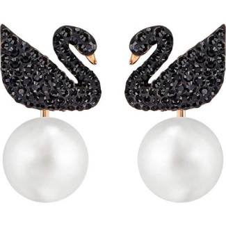 Swarovski Icon Swan Ohrringe mit schwarzem Schwan und Perle 5193949