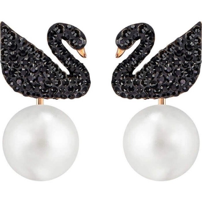 Swarovski Icon Swan earrings with black swan and pearl 5193949