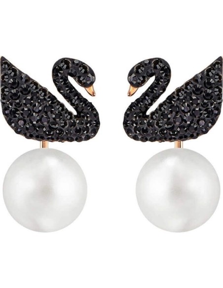 Swarovski Icon Swan earrings with black swan and pearl 5193949
