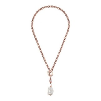 Bronzallure rosé Y-Halskette mit weißer Barockperle WSBZ0690